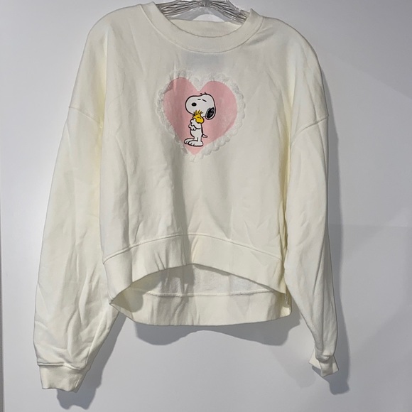 Peanuts Softest Off-White Snoopy Woodstock Heart Sweatshirt NWOT Oversized M - Picture 2 of 16